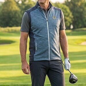 Galvin Green Mens Golf Vest Gray Navy Blue Full Zip Mock Neck Performance Size M